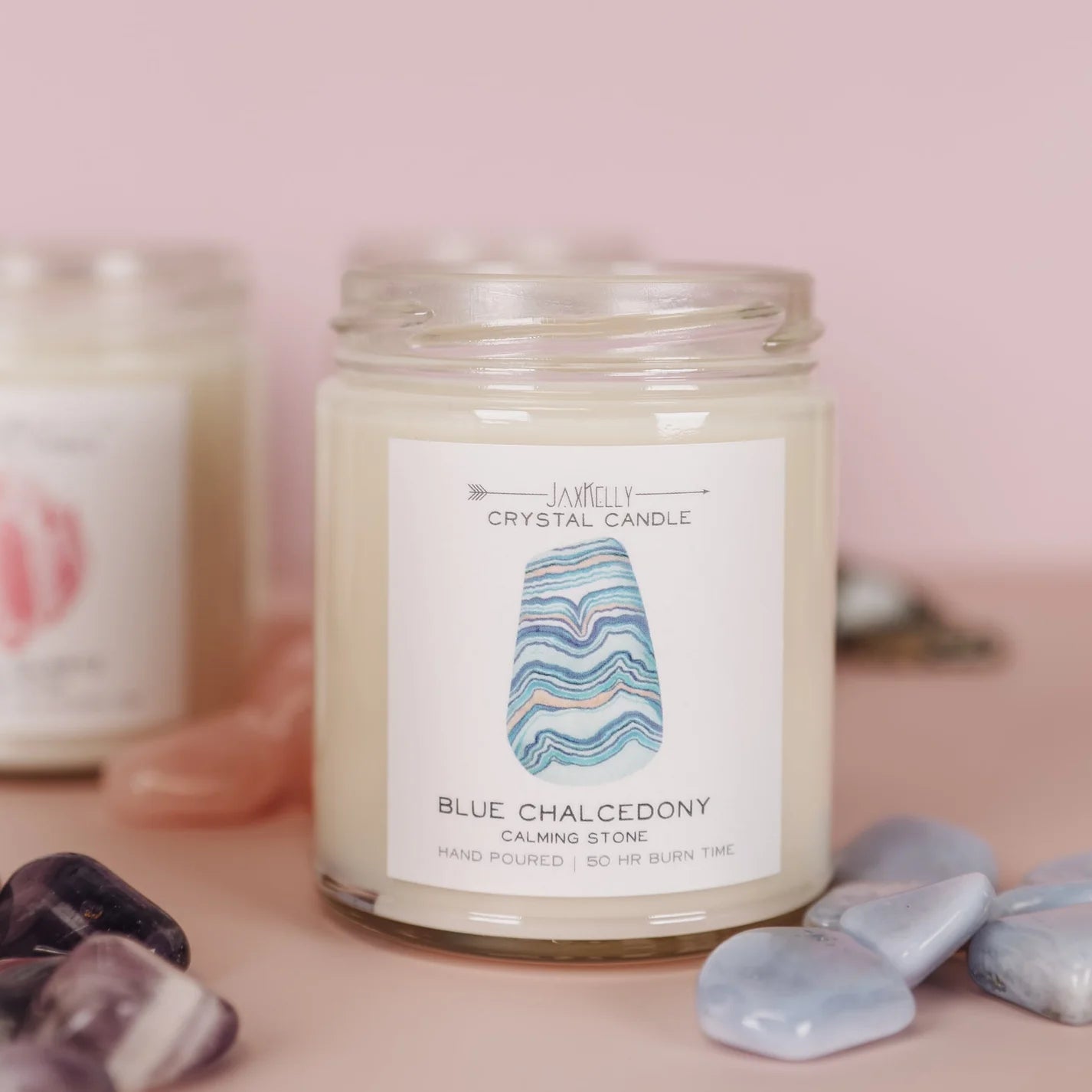 9oz. Watercolor Crystal Candle - Blue Chalcedony