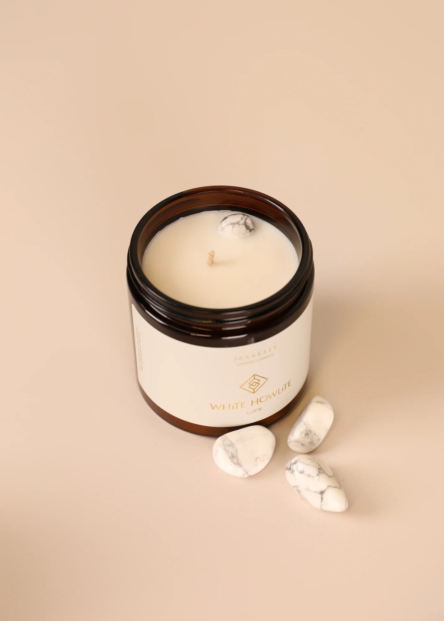 4oz - Amber Crystal Candle - White Howlite - Mindfulness