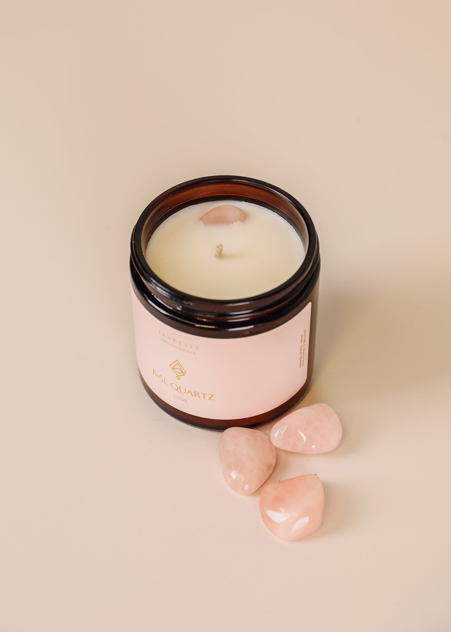 16oz Amber Crystal Candles - Rose Quartz - Love