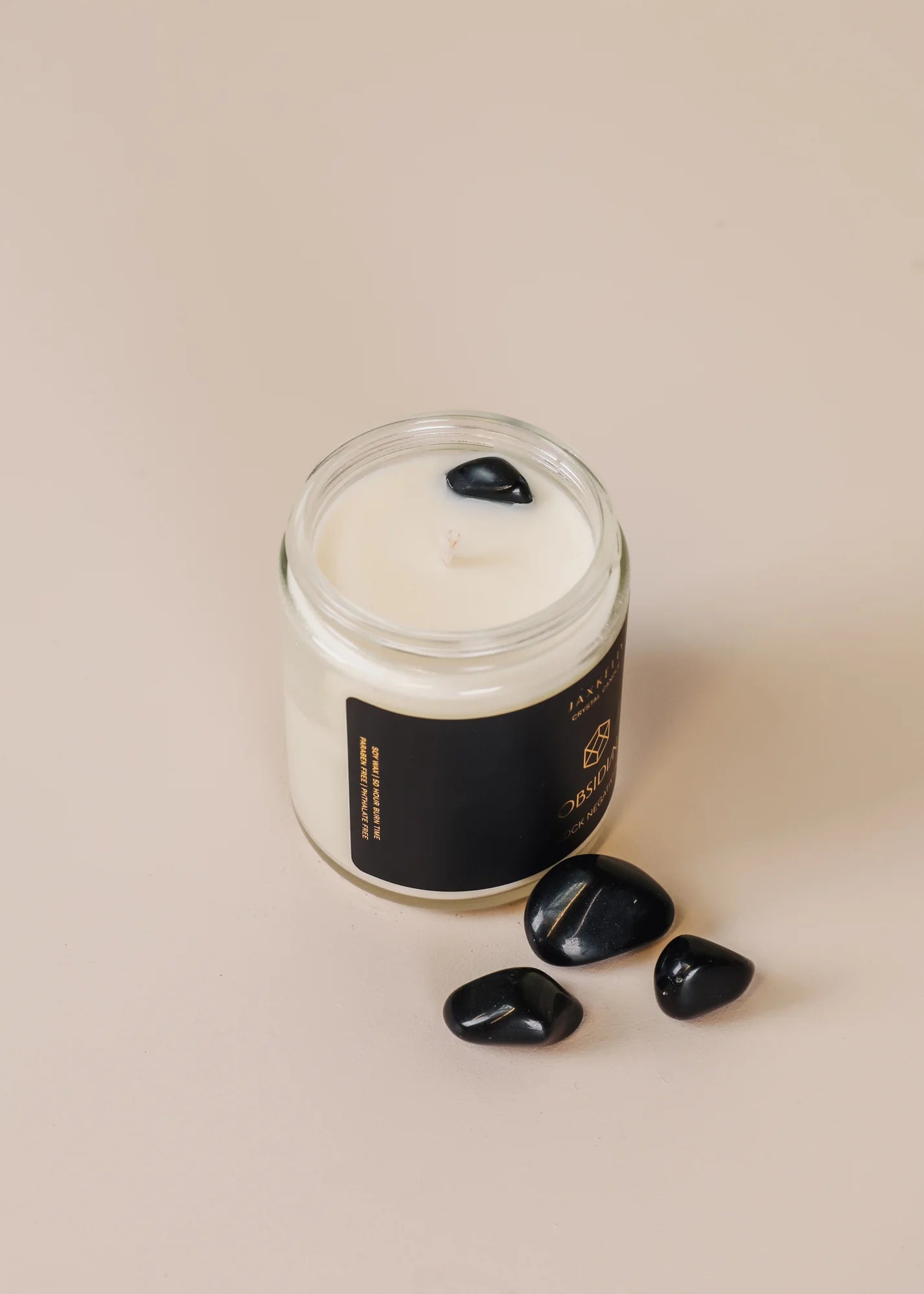 9oz - Clear Crystal Candle - Obsidian - Block Negativity