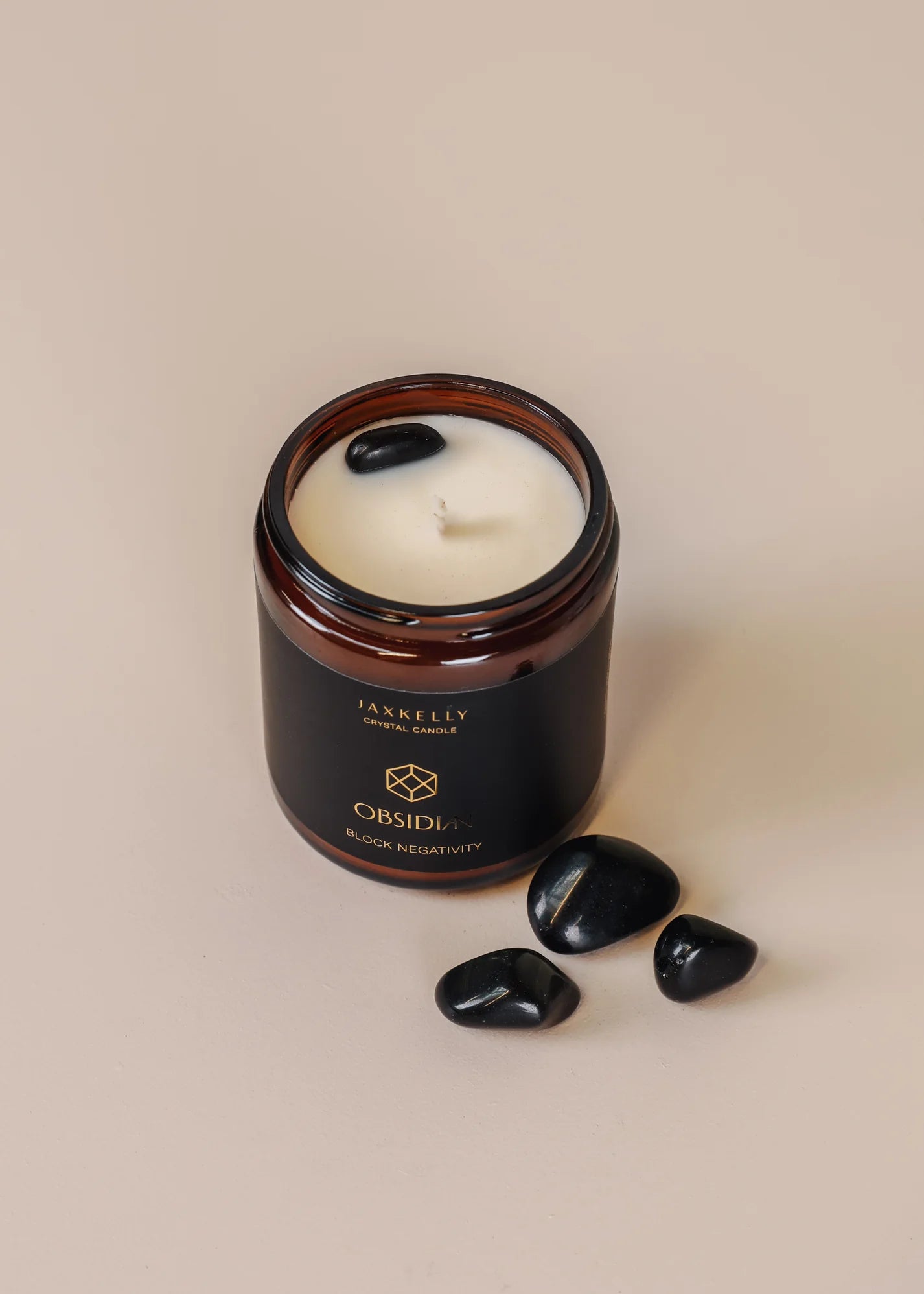 9oz Amber Crystal Candle - Obsidian - Block Negativity