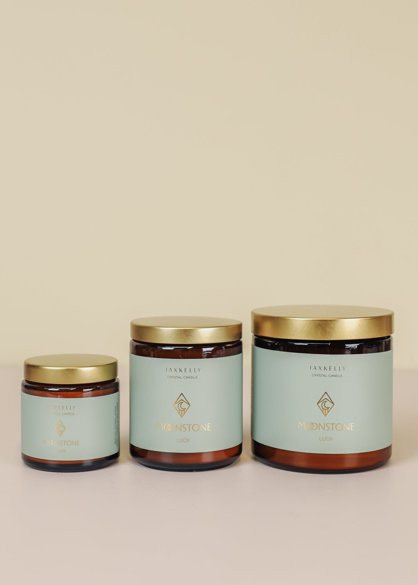 16oz Amber Crystal Candles - Moonstone - Good Luck