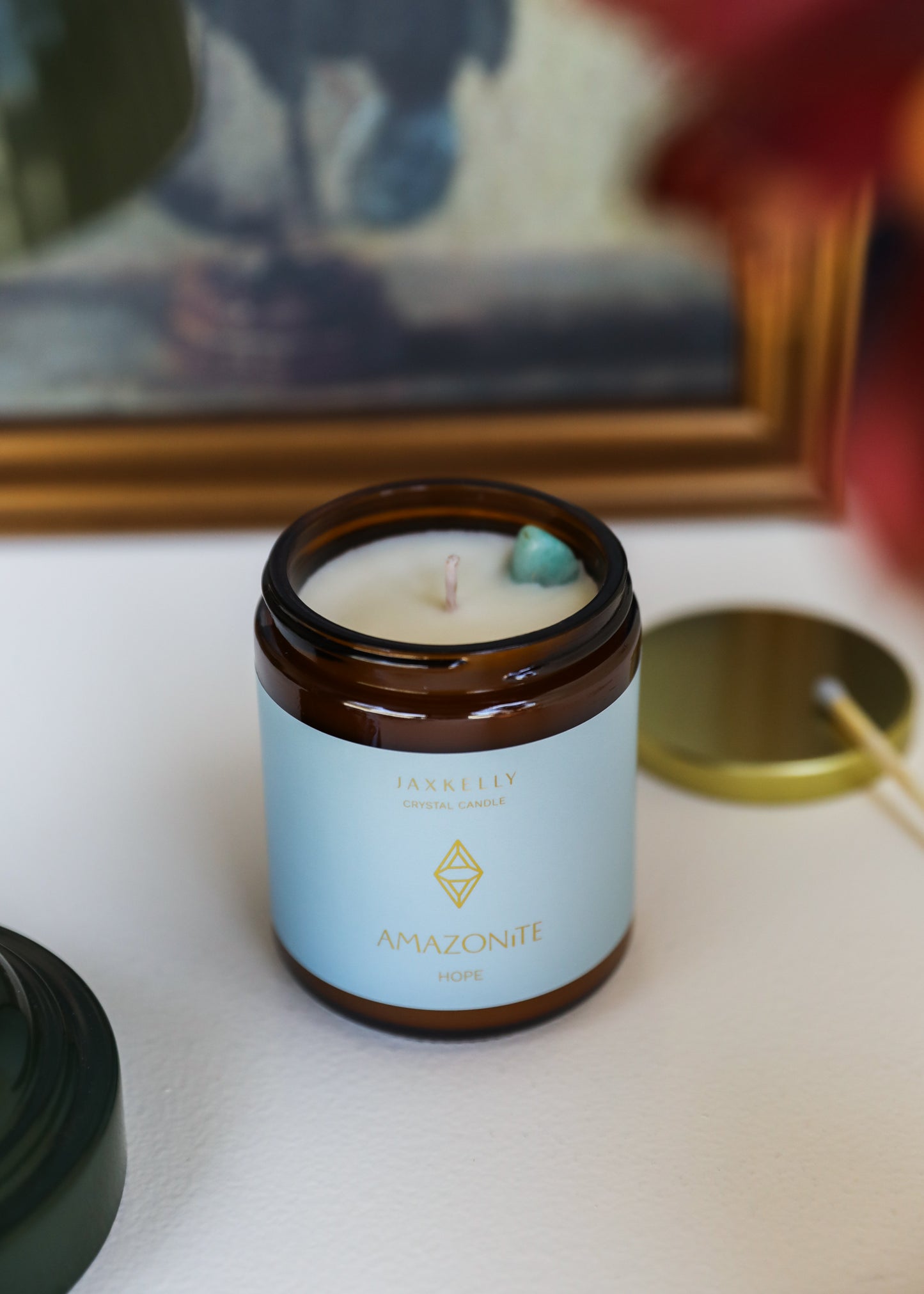 9oz Amber Crystal Candle - Amazonite - Hope