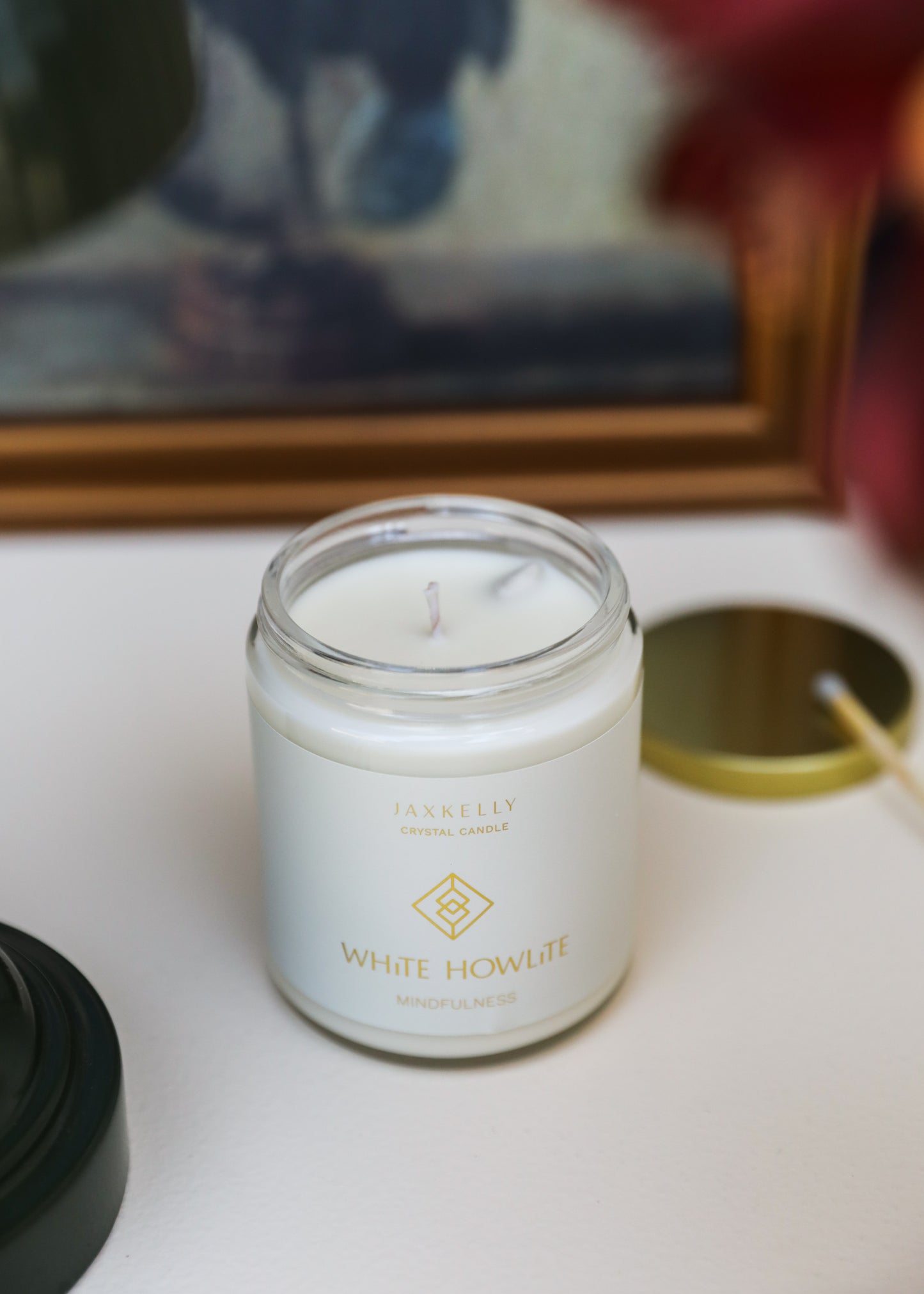 9oz - Clear Crystal Candle - White Howlite - Mindfulness