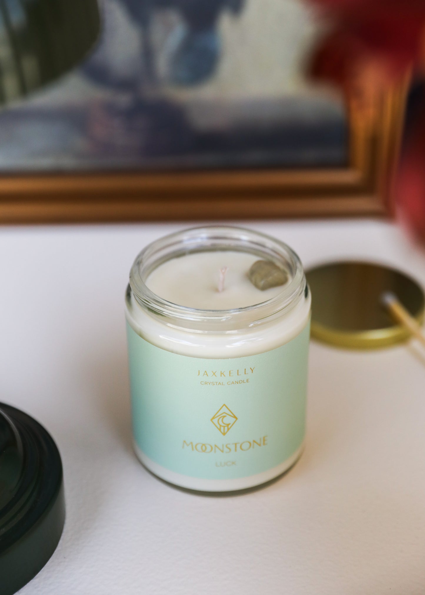9oz - Clear Crystal Candle - Moonstone - Good Luck