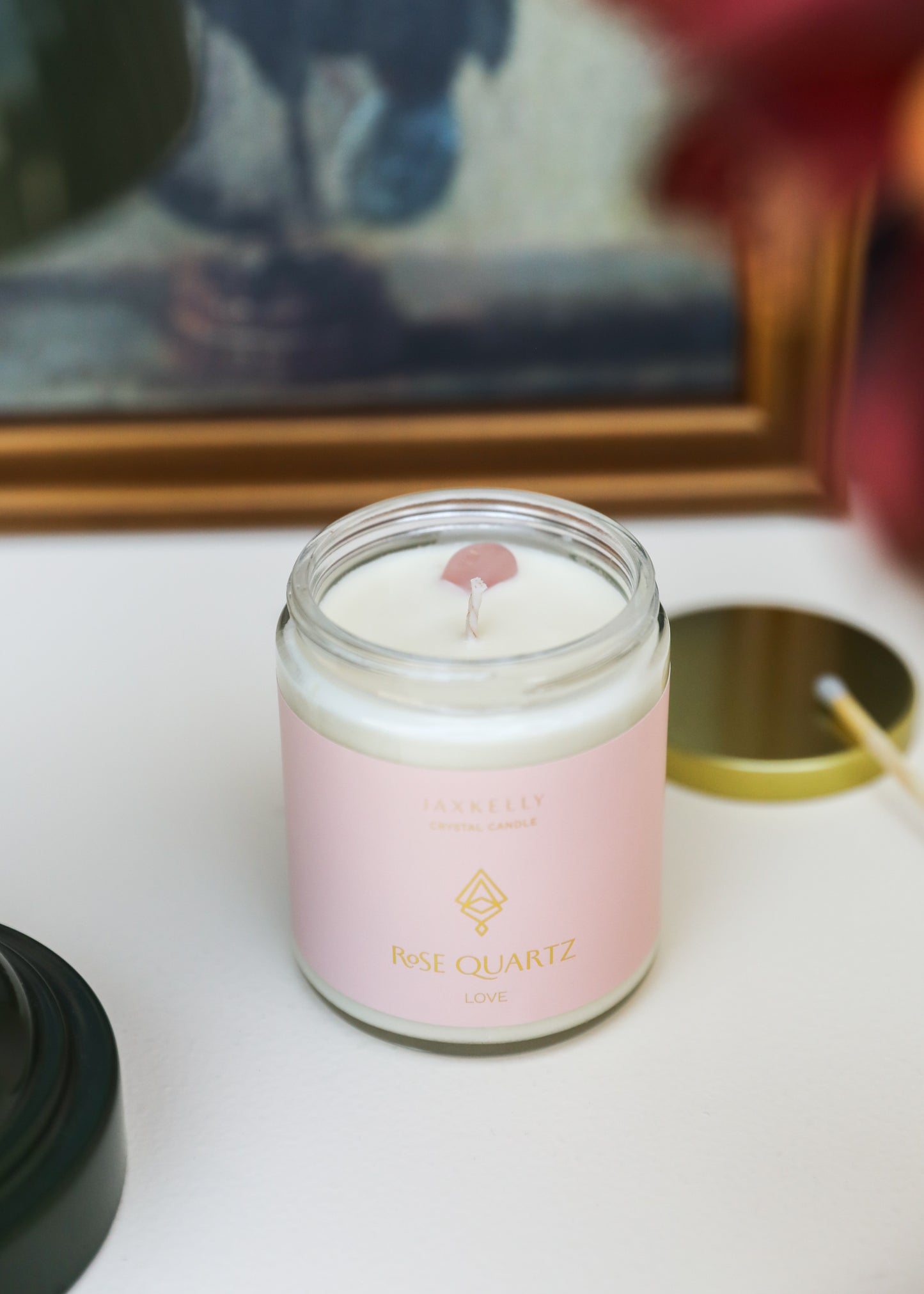 9oz - Clear Crystal Candle - Rose Quartz - Love
