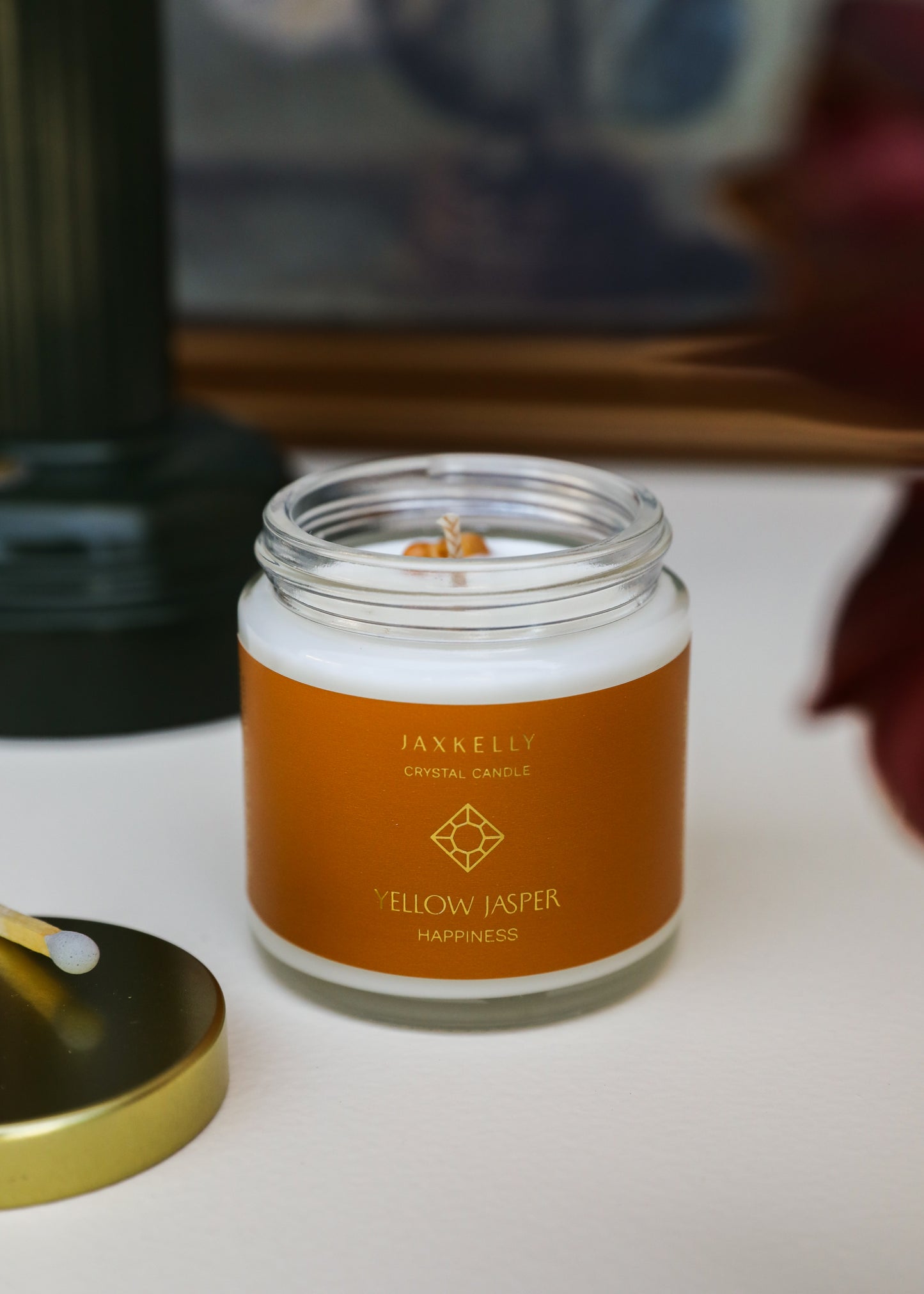 4oz - Clear Crystal Candle - Yellow Jasper - Happiness