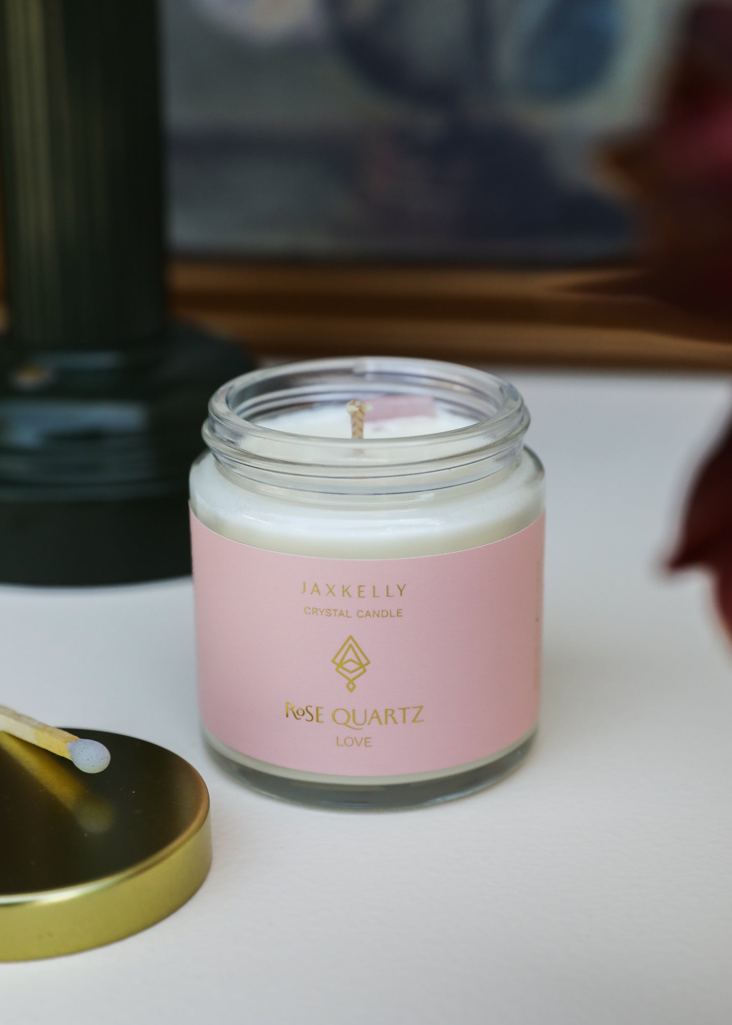 4oz - Clear Crystal Candle - Rose Quartz - Love