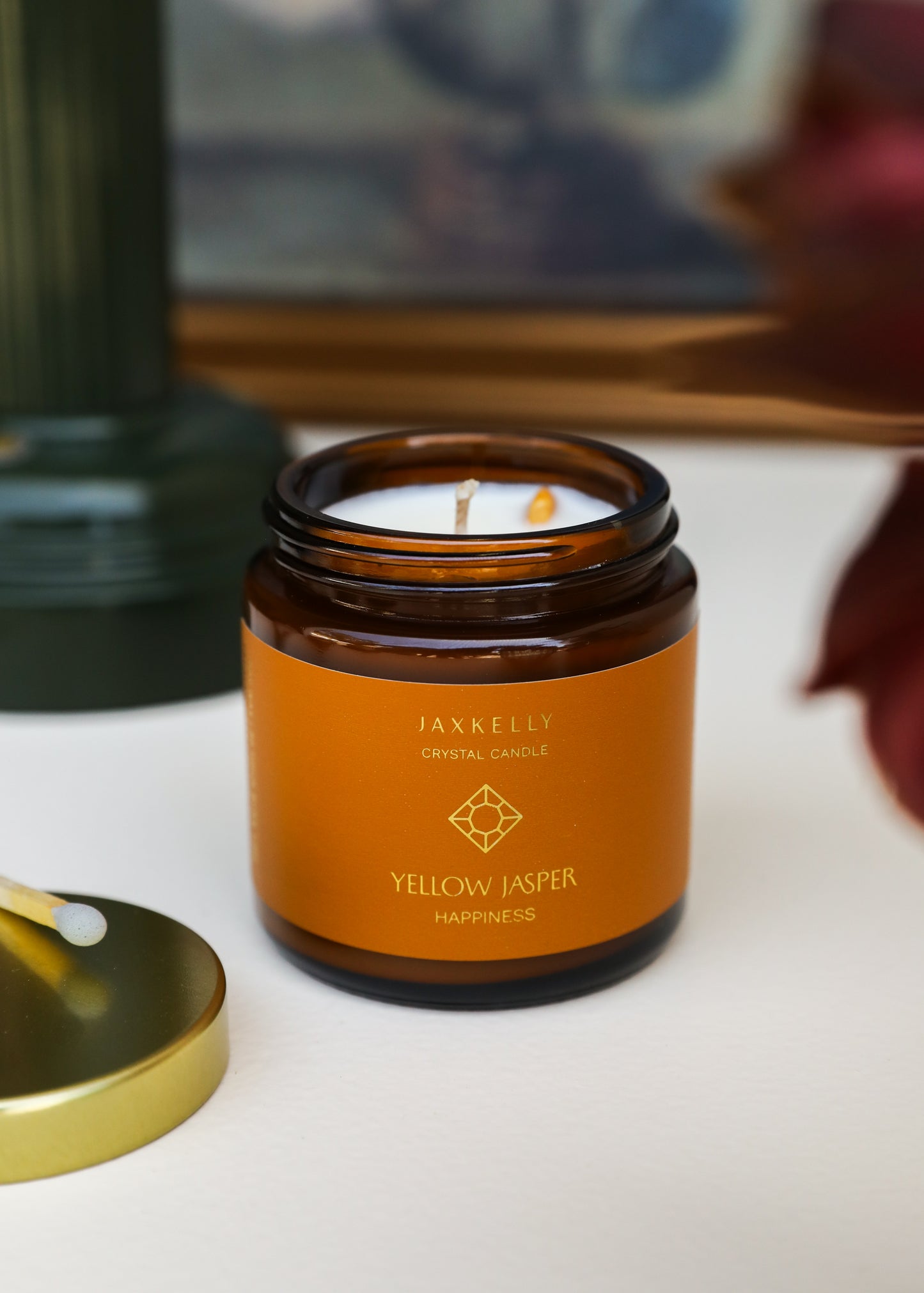4oz - Amber Crystal Candle - Yellow Jasper - Happiness