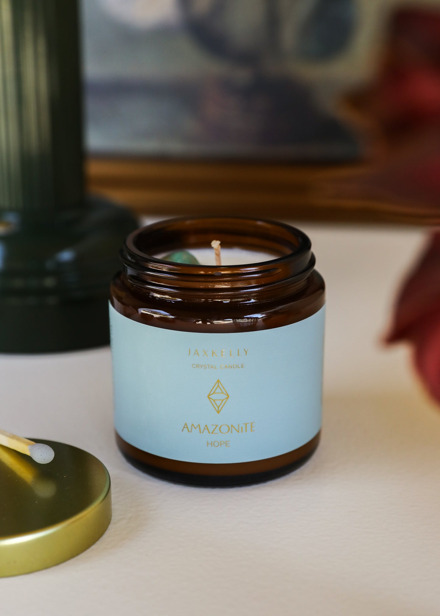 4oz - Amber Crystal Candle - Amazonite - Hope