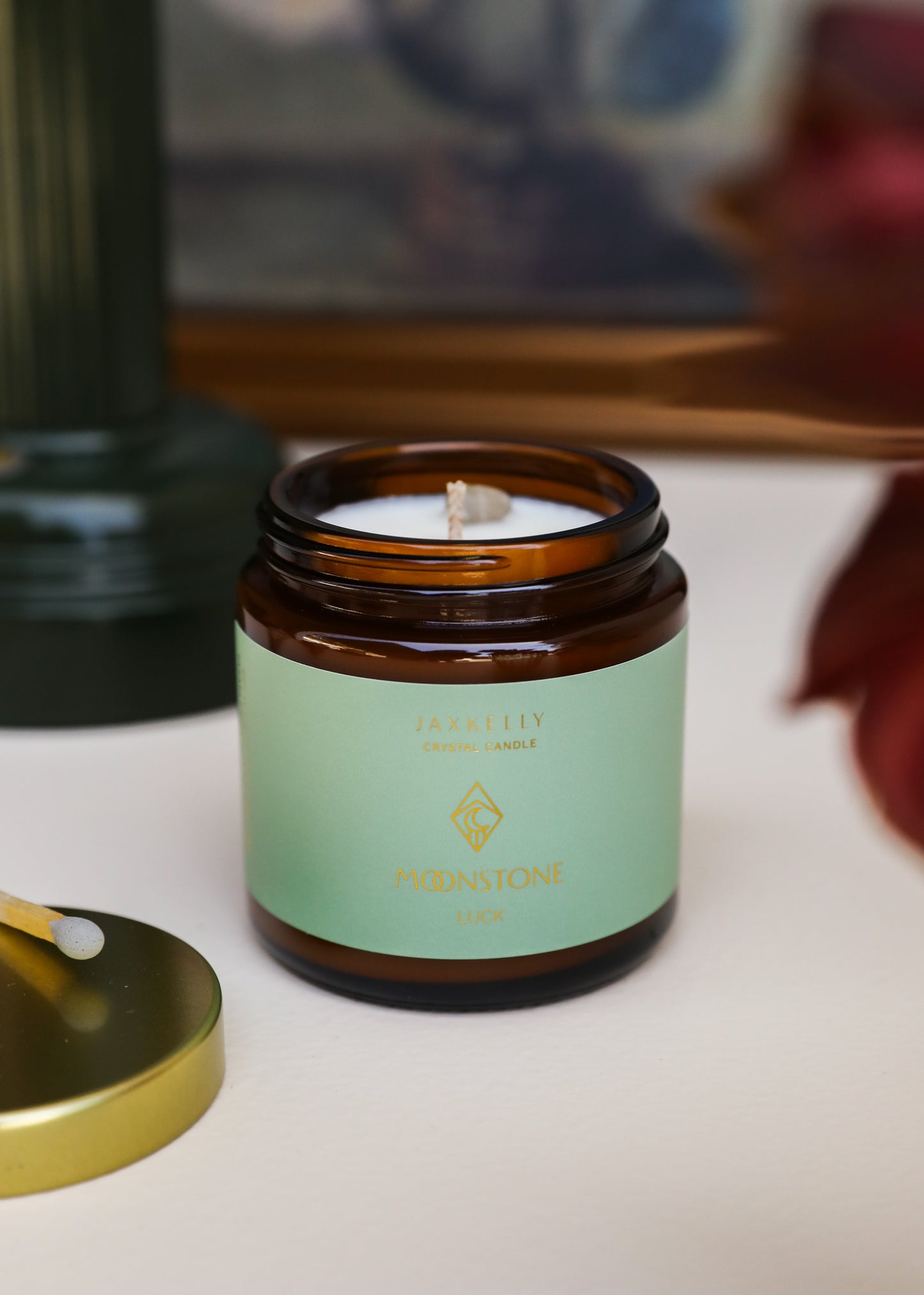 4oz - Amber Crystal Candle - Moonstone - Good Luck