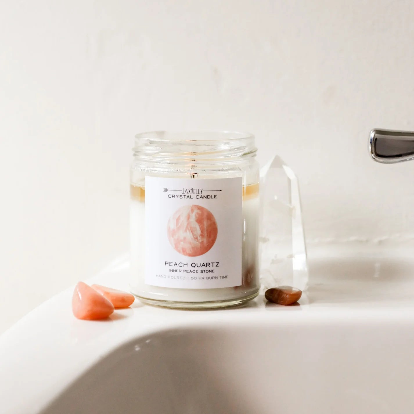9oz. Watercolor Crystal Candles - Peach Quartz
