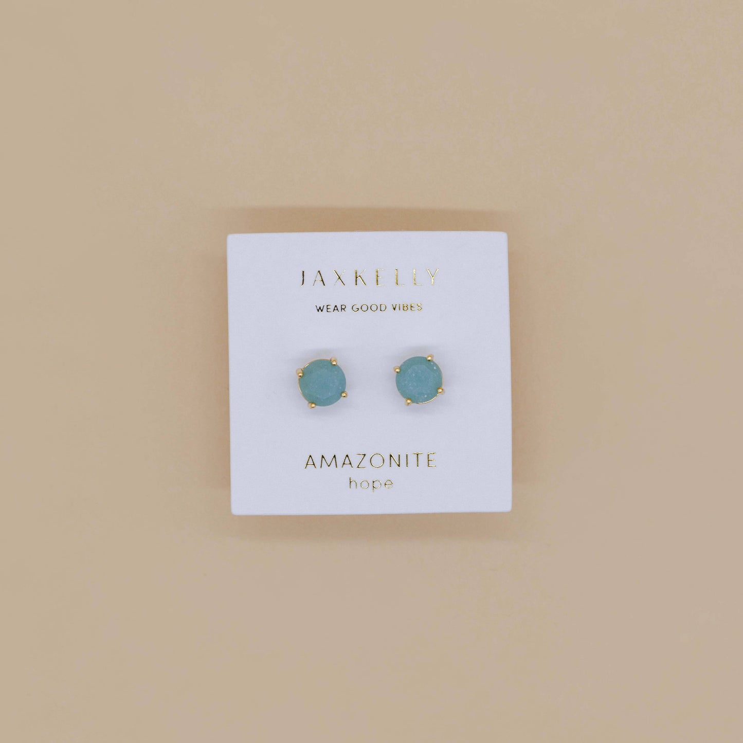 Round - Amazonite Gemstone - Gold Earrings