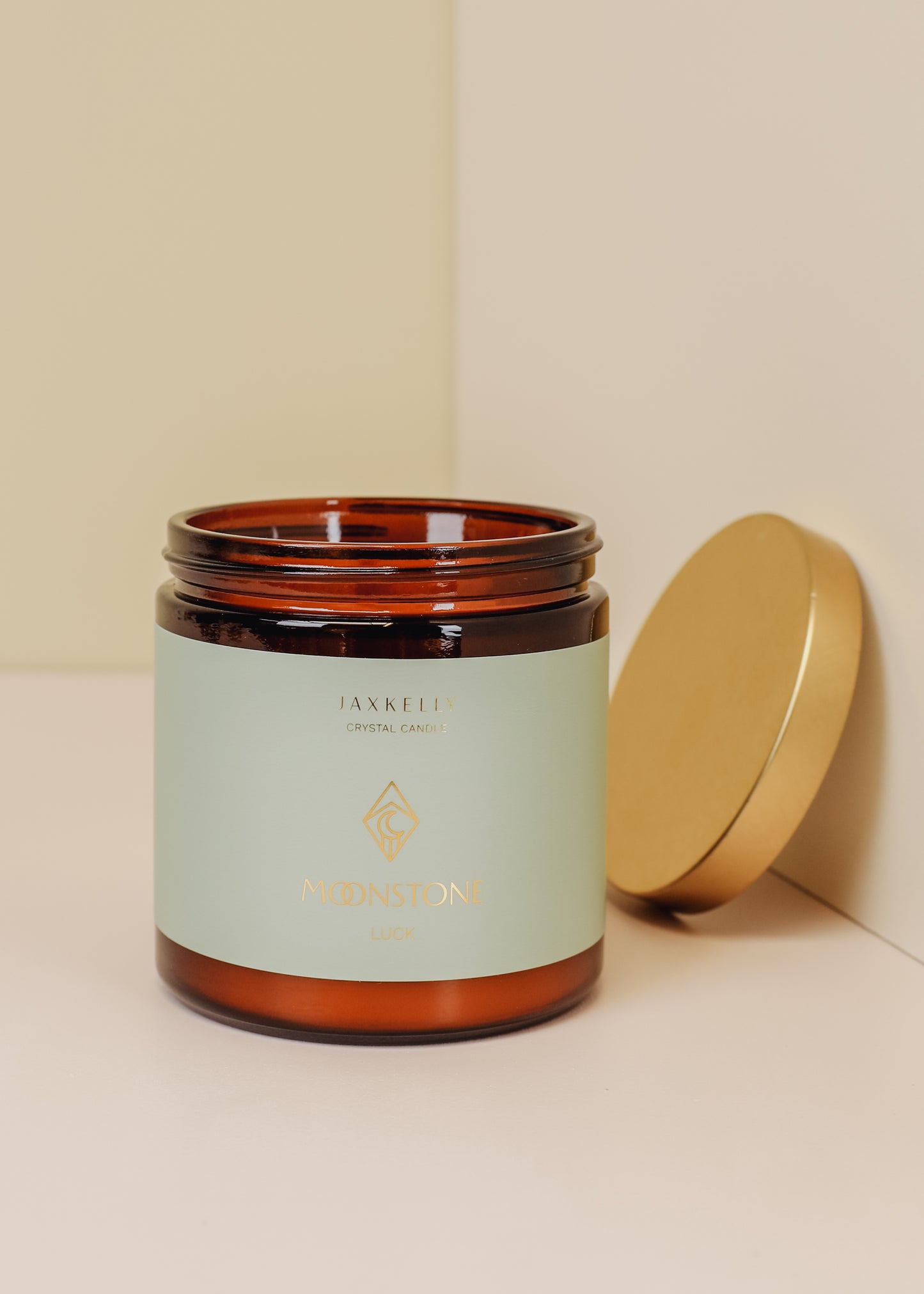 16oz Amber Crystal Candles - Moonstone - Good Luck