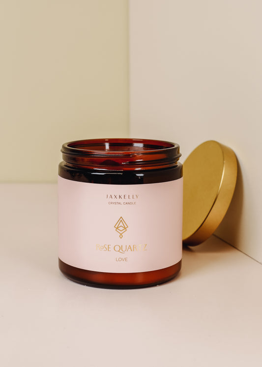 16oz Amber Crystal Candles - Rose Quartz - Love