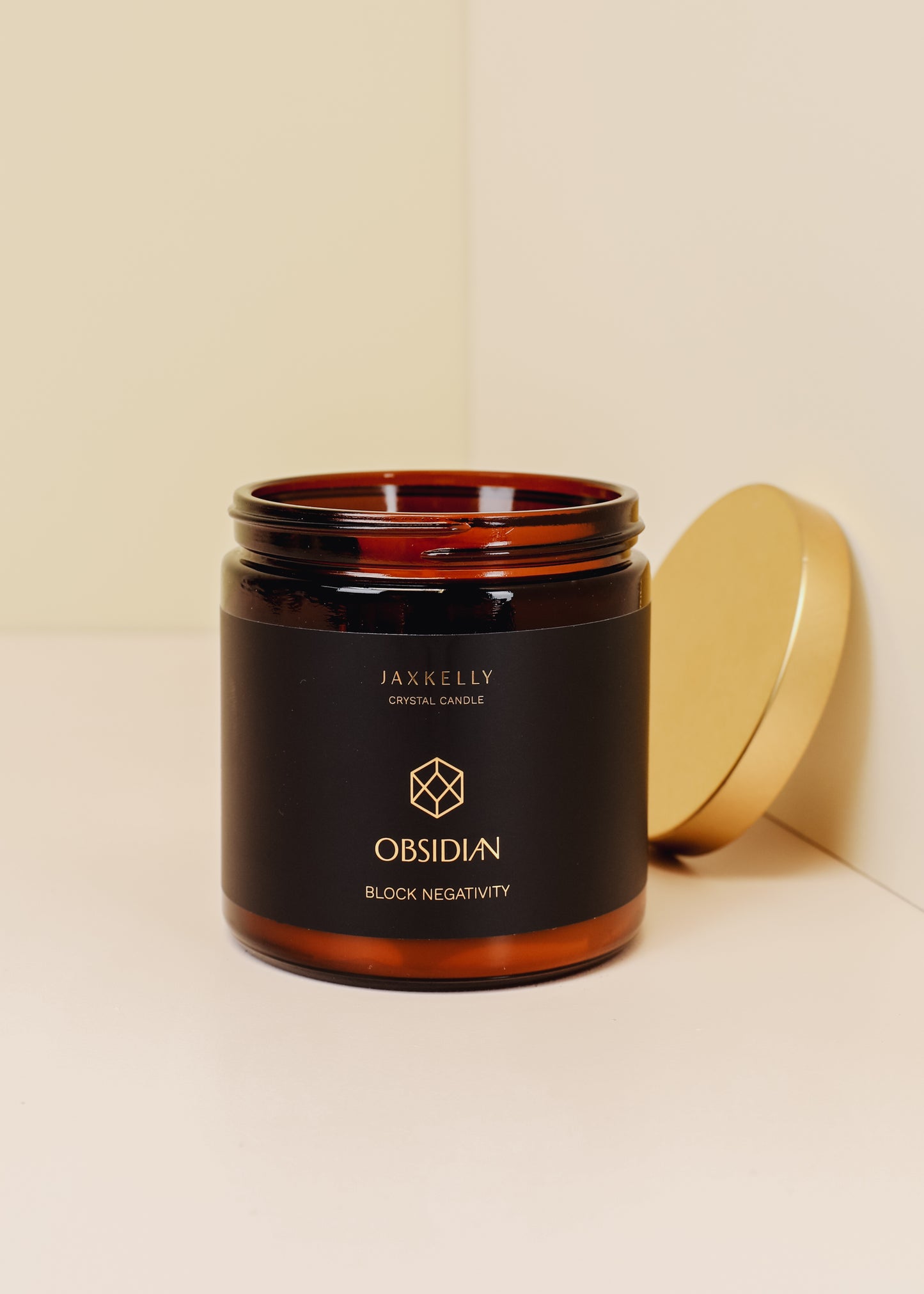 16oz Amber Crystal Candles - Obsidian - Block Negativity