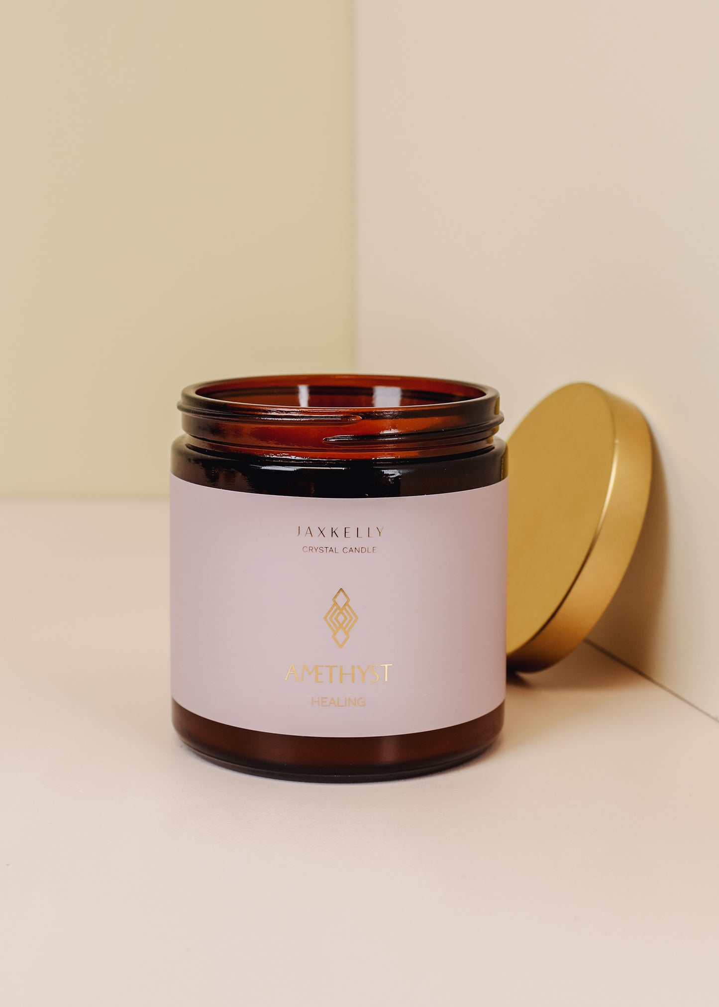 16oz Amber Crystal Candles - Amethyst - Healing