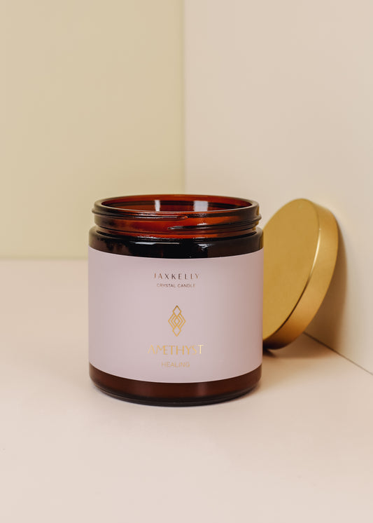 16oz Amber Crystal Candles - Amethyst - Healing