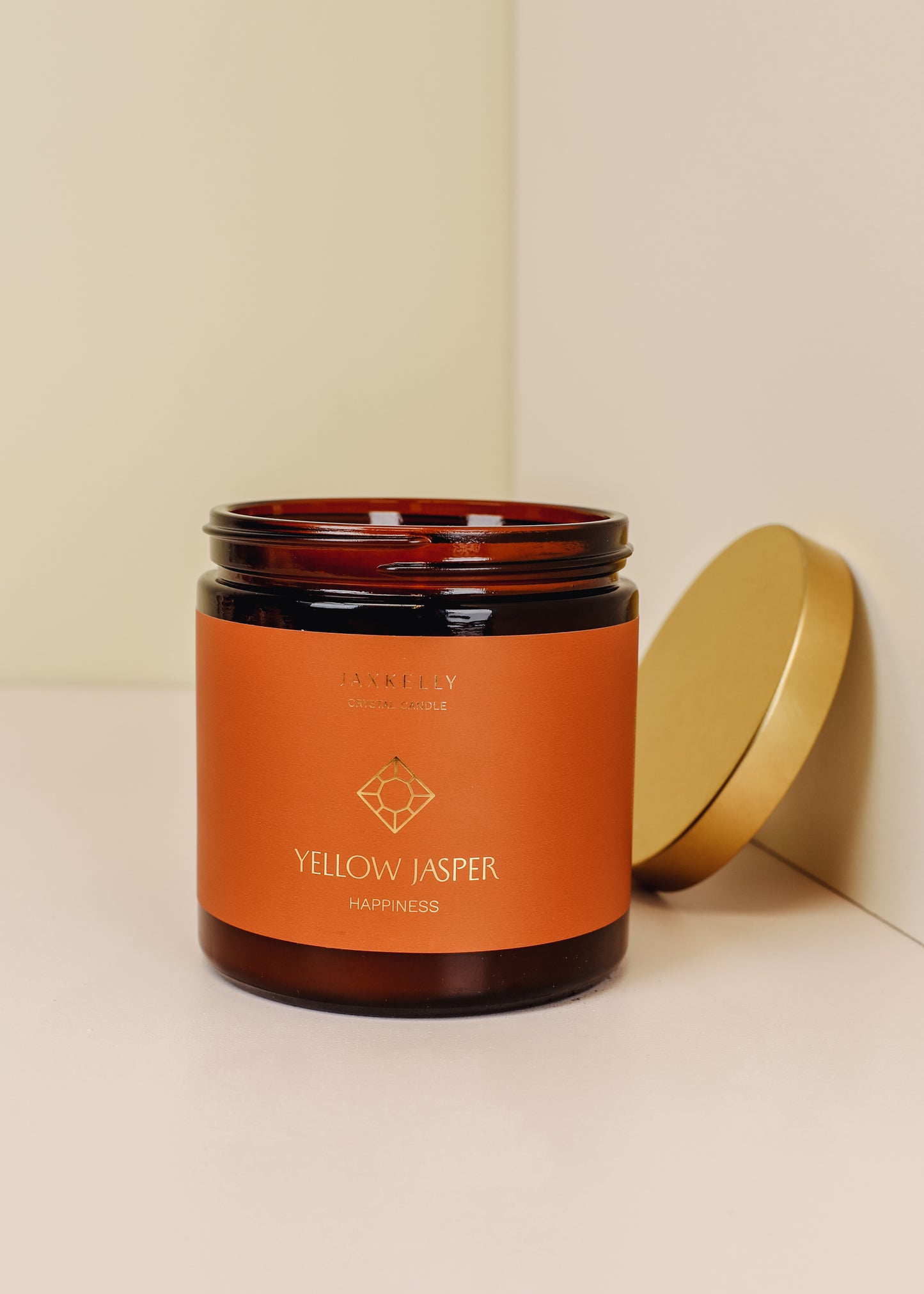 16oz Amber Crystal Candles - Yellow Jasper - Happiness