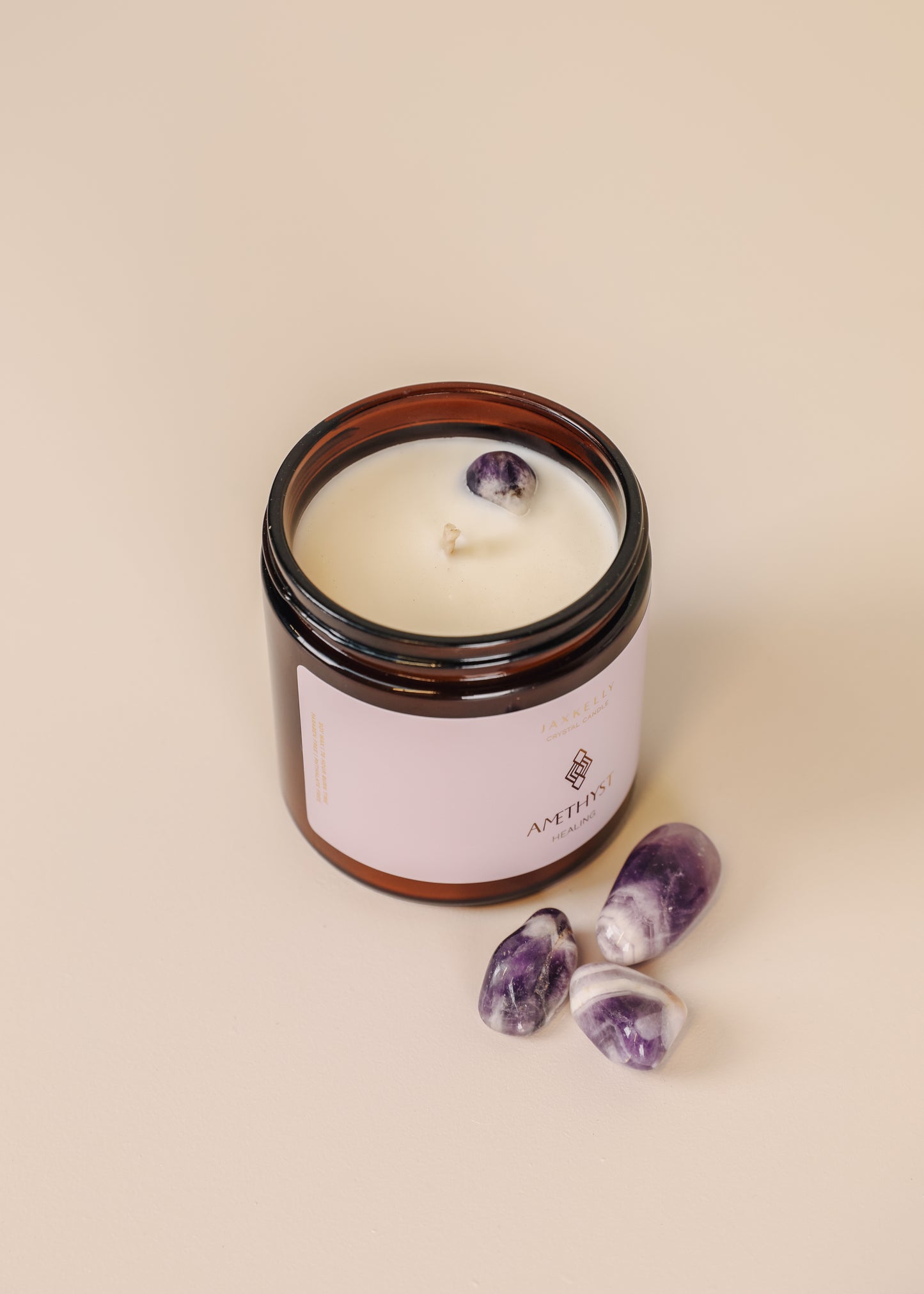 16oz Amber Crystal Candles - Amethyst - Healing