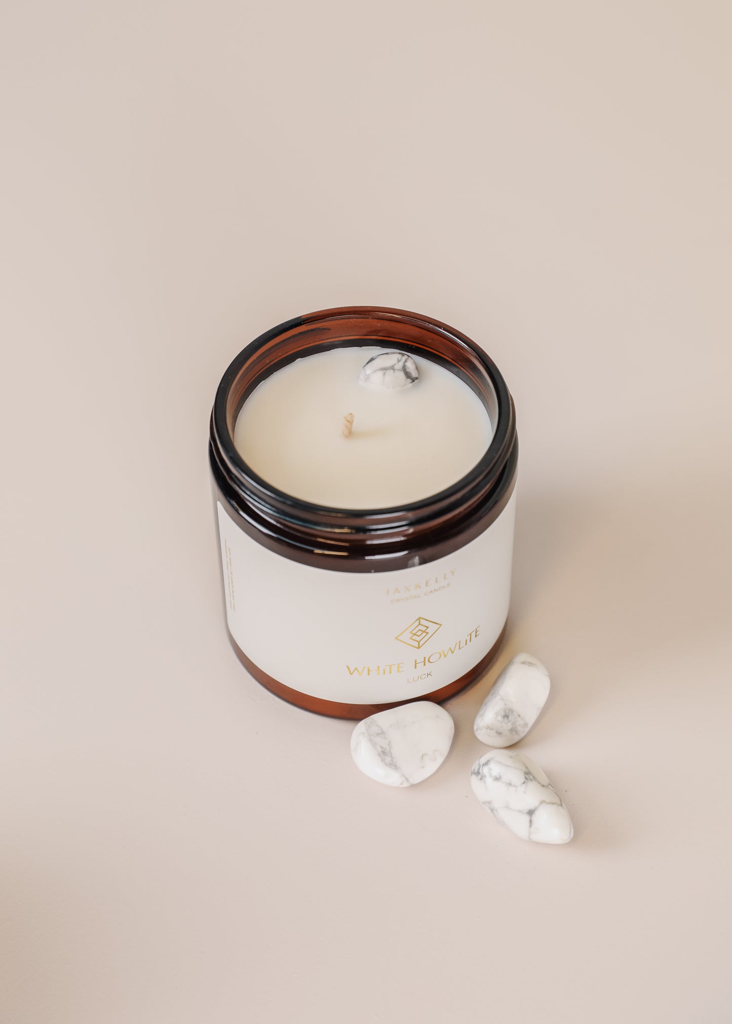 16oz Amber Crystal Candles - White Howlite - Mindfulness