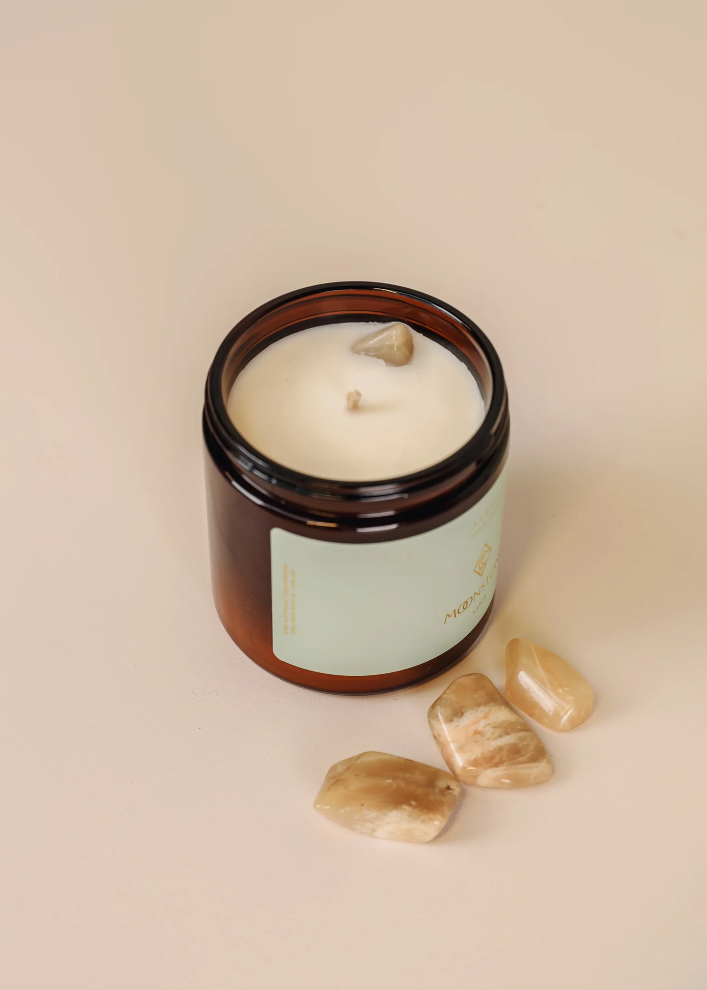 4oz - Amber Crystal Candle - Moonstone - Good Luck