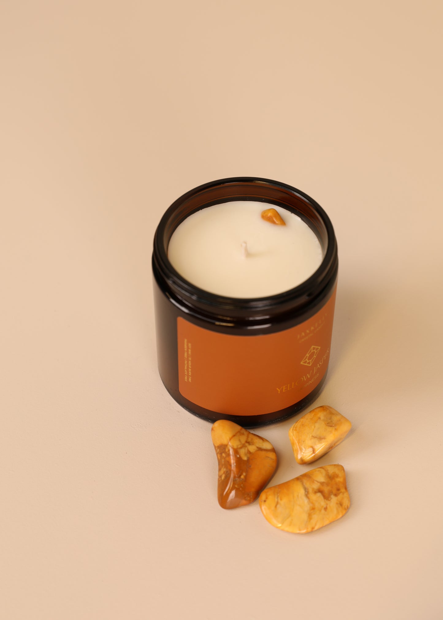 16oz Amber Crystal Candles - Yellow Jasper - Happiness