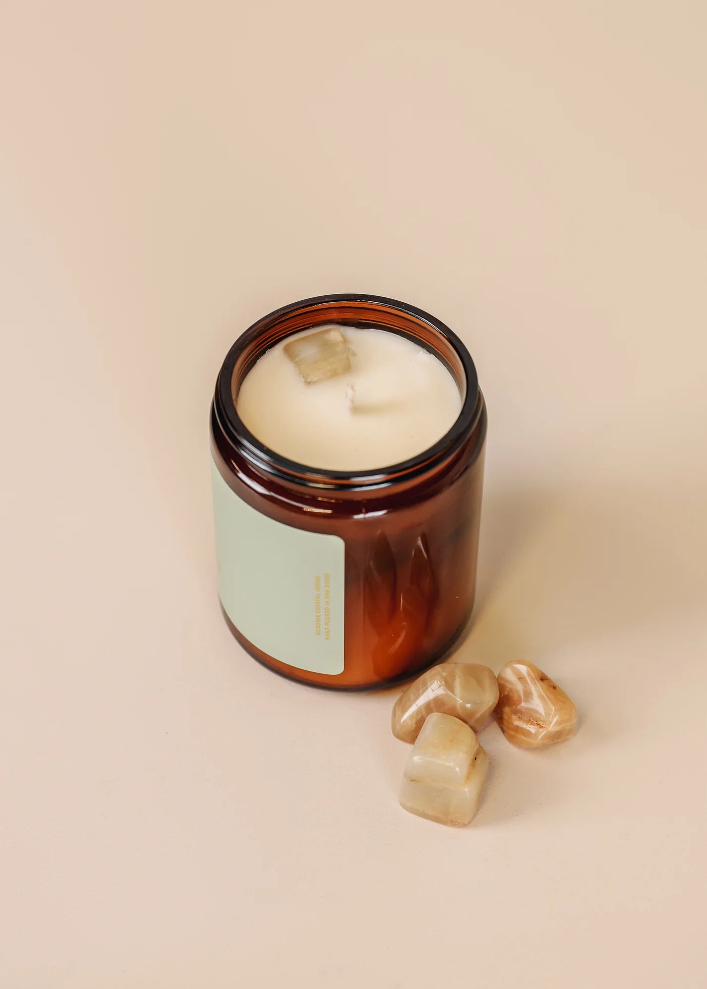 9oz Amber Crystal Candle - Moonstone - Good Luck