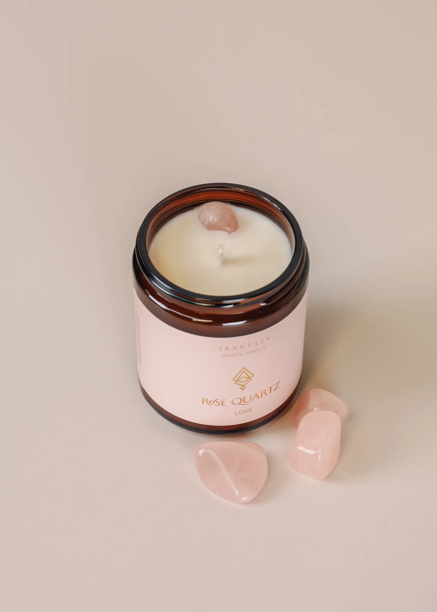 9oz Amber Crystal Candle - Rose Quartz - Love