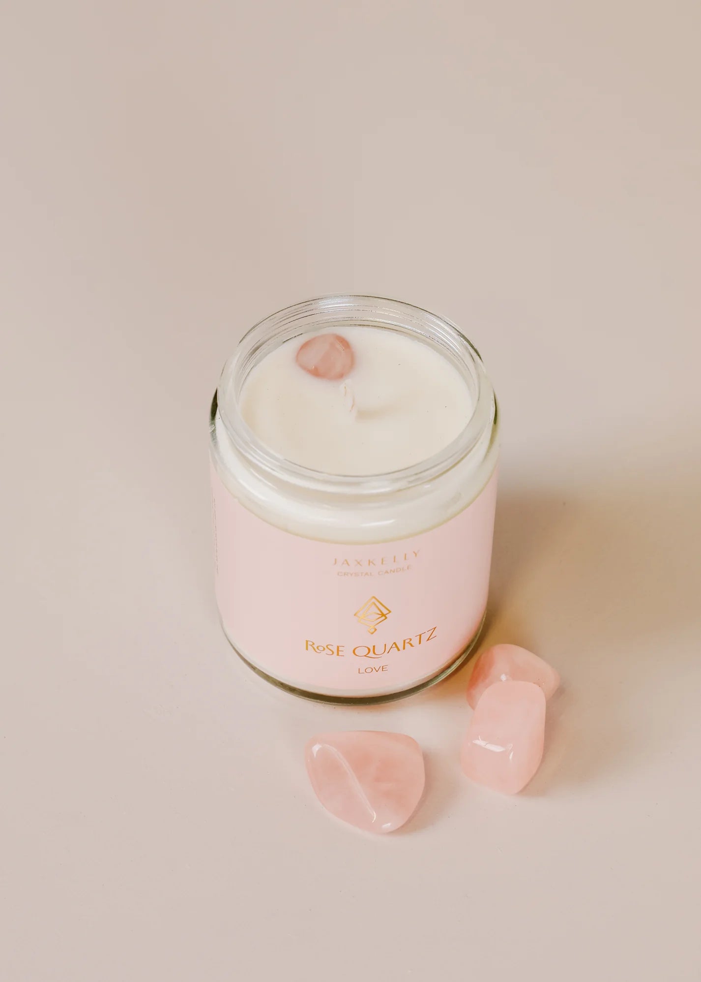 9oz - Clear Crystal Candle - Rose Quartz - Love