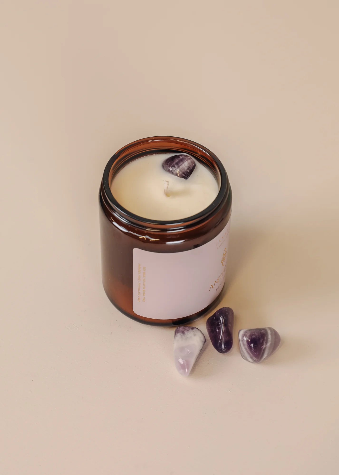 9oz Amber Crystal Candle - Amethyst - Healing