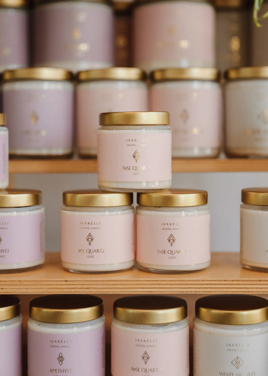 4oz - Clear Crystal Candle - Rose Quartz - Love