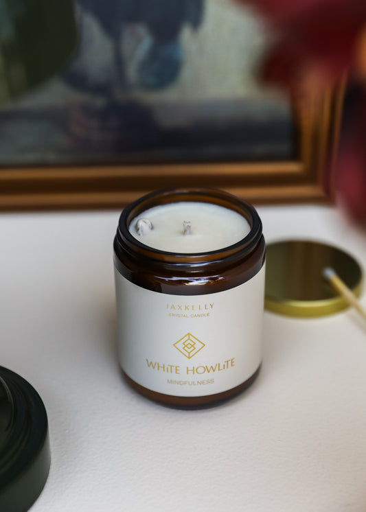 9oz Amber Crystal Candle - White Howlite - Mindfulness