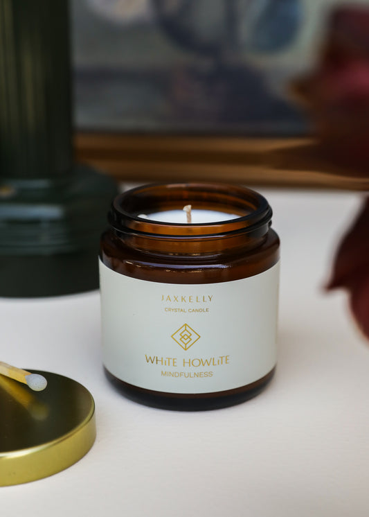4oz - Amber Crystal Candle - White Howlite - Mindfulness
