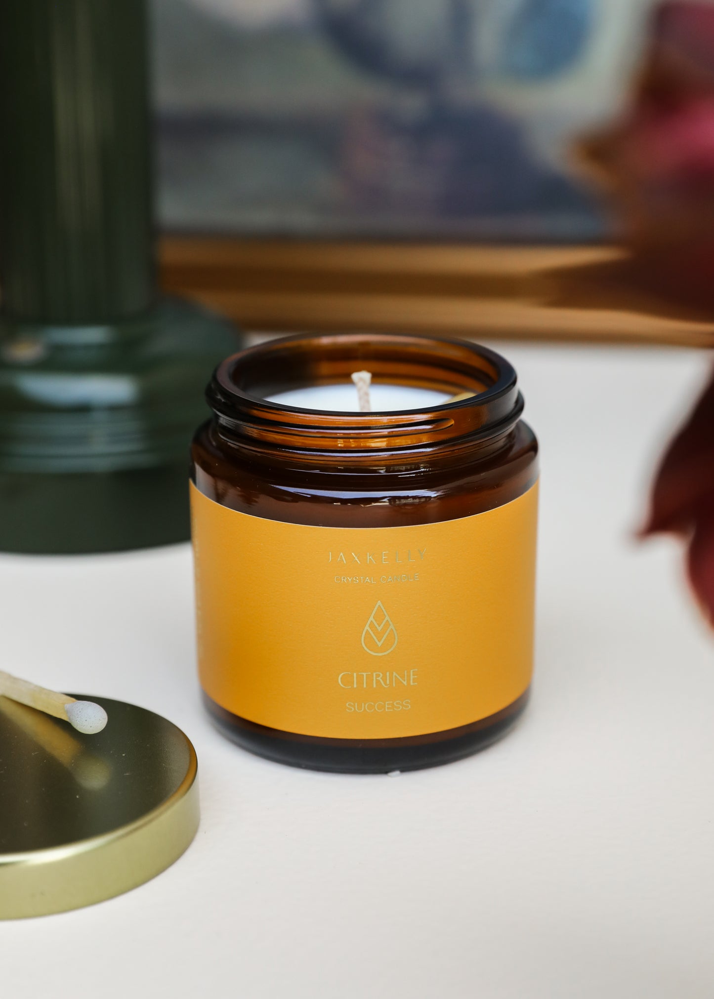 4oz - Amber Crystal Candle - Citrine - Success
