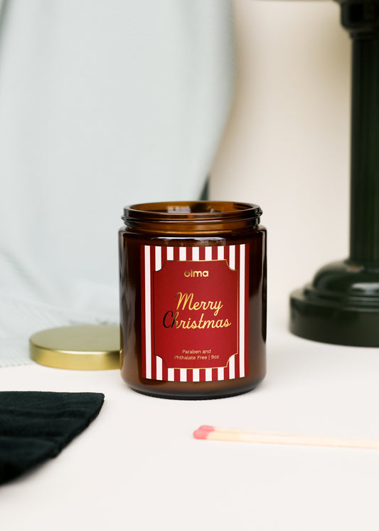 9oz - Merry Christmas Holiday Candle - Amber
