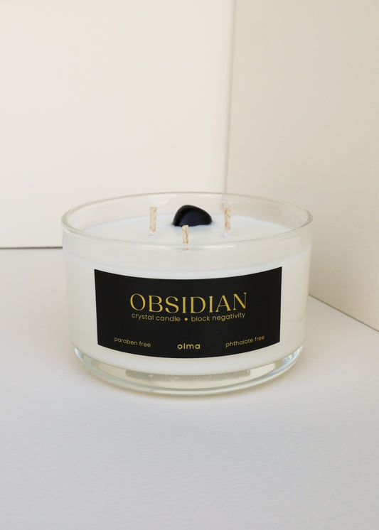Serenity Crystal Candle - Obsidian - Block Negativity - 16oz